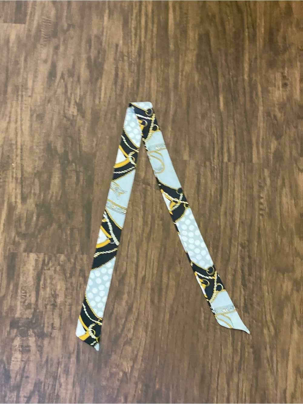 Silk Twilly Scarf in Light Blue and Yellow